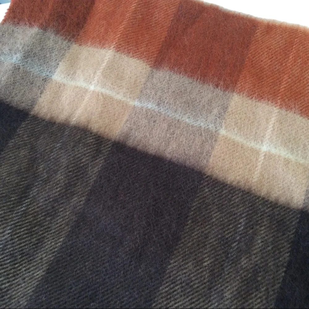 LAMBSWOOL BROWN RUST PLAID SCARF UNISEX